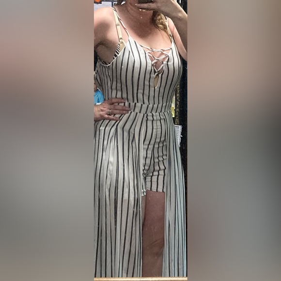 Impeccable Pig black & white Striped Maxi Romper Jumpsuit - Picture 7 of 17